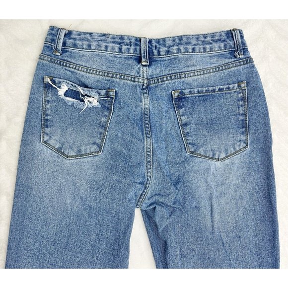 Fashion Nova High Rise Boyfriend Jeans Distressed Frayed Hem Light Wash Size 9 - Picture 5 of 11